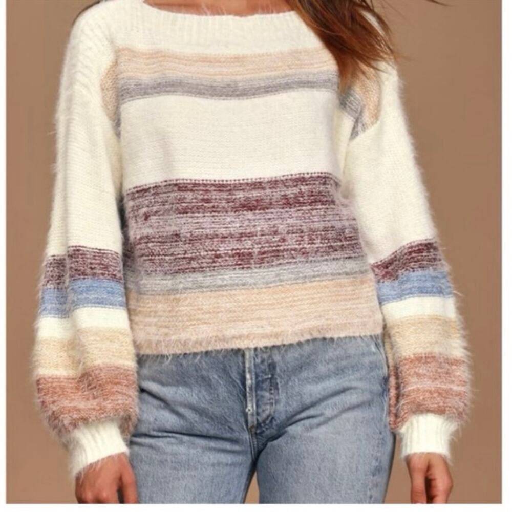Oliver Womens Size M Boxy Oversized Eyelash Pastel Striped‎ Stretchy Sweater